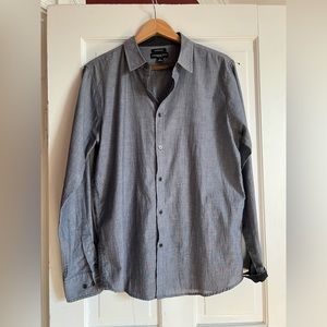 London Fog Men’s Long Sleeve Button Up Shirt Blue Large